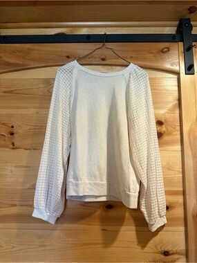 Anthropologie Cream Waffle-Sleeve Pullover